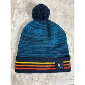Kotis Unisex Striped  Cuffed Knit Beanie Cap in Blue